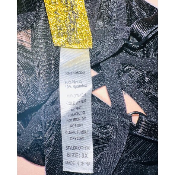 NEW Black Strappy Sheer Bodysuit 3X Just Sexy Lingerie Intimate Bodacious - Picture 4 of 5